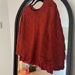 Anthropologie Red Sweater with Geometric Knit Design